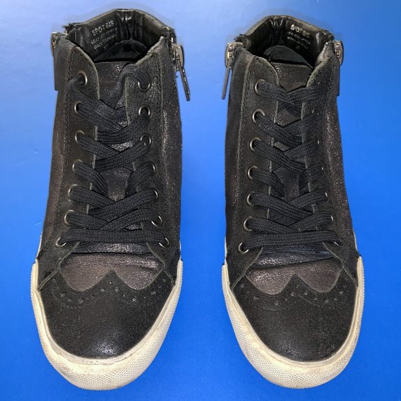 ASH SPOT BIS SIZE 5 BLACK LEATHER UPPERS SNEAKER SHOES W/ SHIMMER SIDE PANELS - Picture 3 of 6